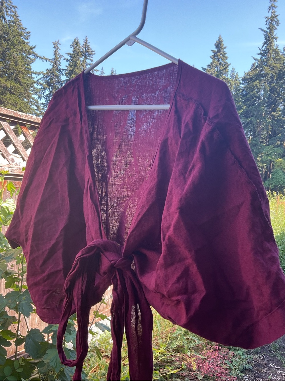 Babenko linen wrap top in wine